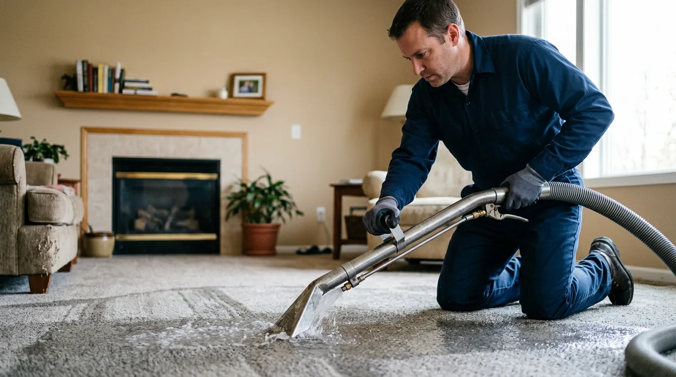 Water damage restoration technician working near Juneau, WI